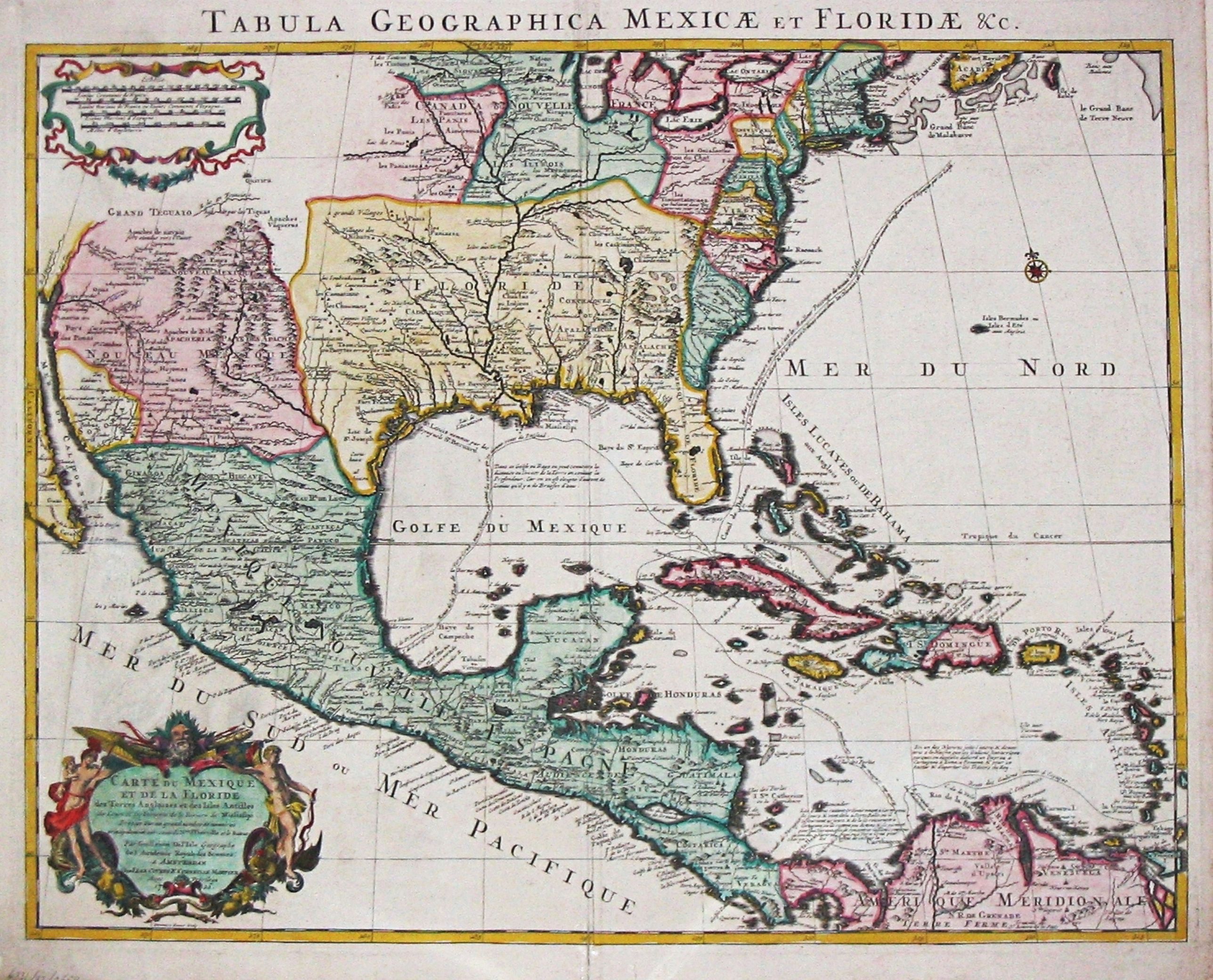 Covens / Mortier / de l' Isle. G., Tabula Geographica Mexicae et Floride &c., antique map, old maps