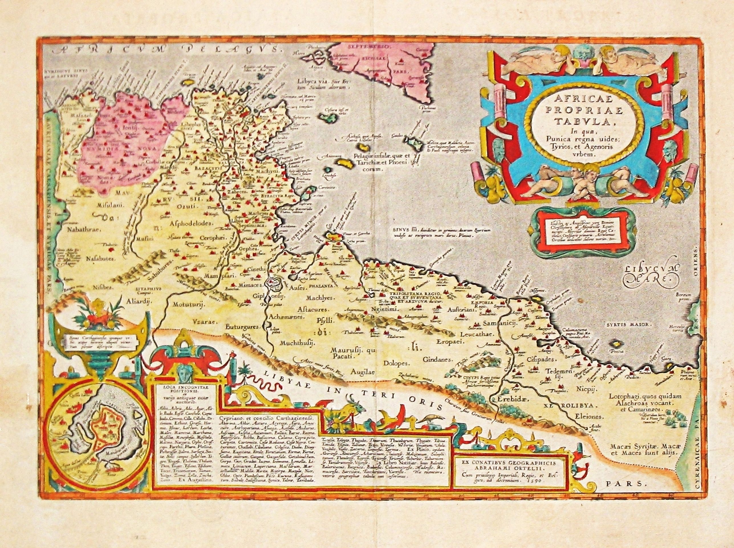 ORTELIUS, Abraham., AFRICAE PROPRIAE TABULA In qua, Punica regna vides; Tyrios, et Agenoris / urbem. , antique map, old maps