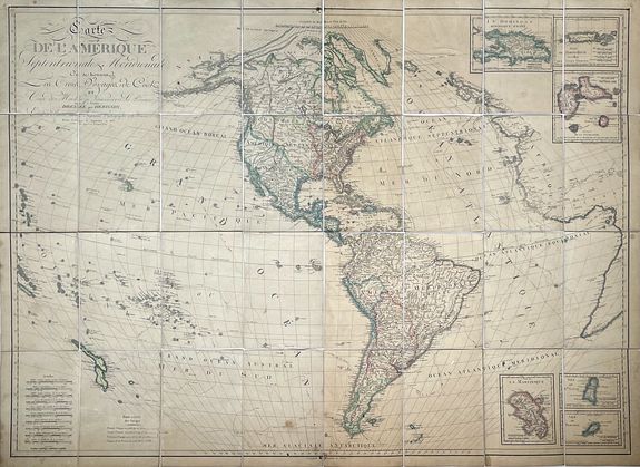 HERISSON, Eustache., Carte De L'Amerique Septentrionale et Meridionale, ou se trouvent les Descouvertes les plus nouvelles et les trois Voyages de Cook. . ., antique map, old maps