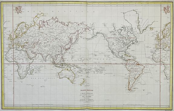LA PEROUSE, Jean-Francois de Galaup, Comte de,, Mappemonde ou Carte Reduite des Parties Connues du Globe pour servir au Voyage de La Perouse fait dans les Annees 1785. . ., antique map, old maps
