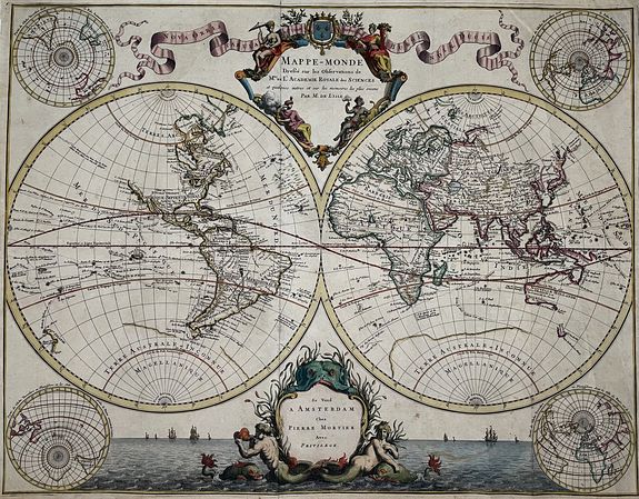 DE L'ISLE, Guillaume / Mortier, Pierre., Mappe-Monde Dresse sur les Observations de Mrs. de l'Academie Royale des Sciences. . ., antique map, old maps