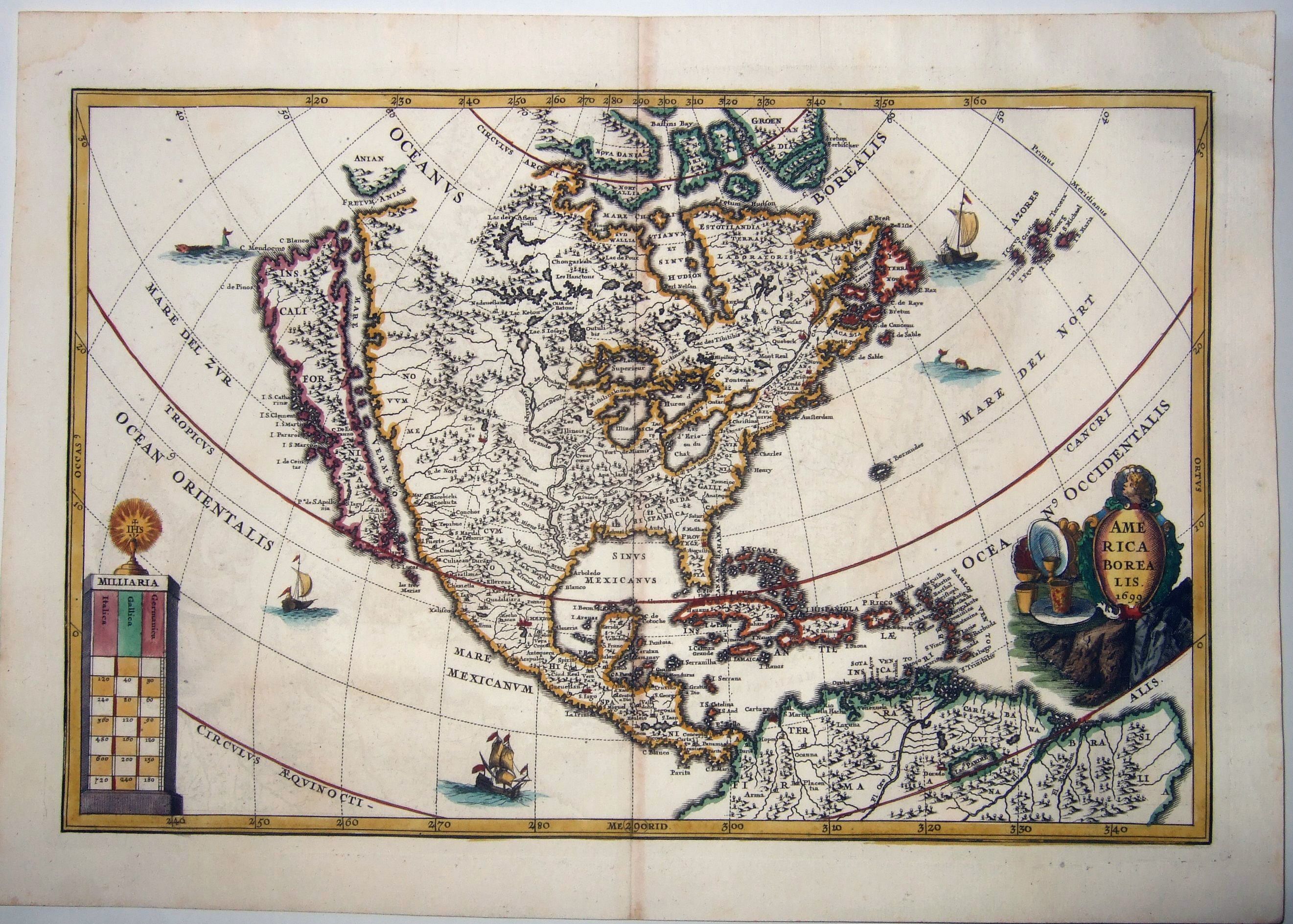 SCHERER, Heinrich., Americae Borealis 1699 (California as an Island)., antique map, old maps