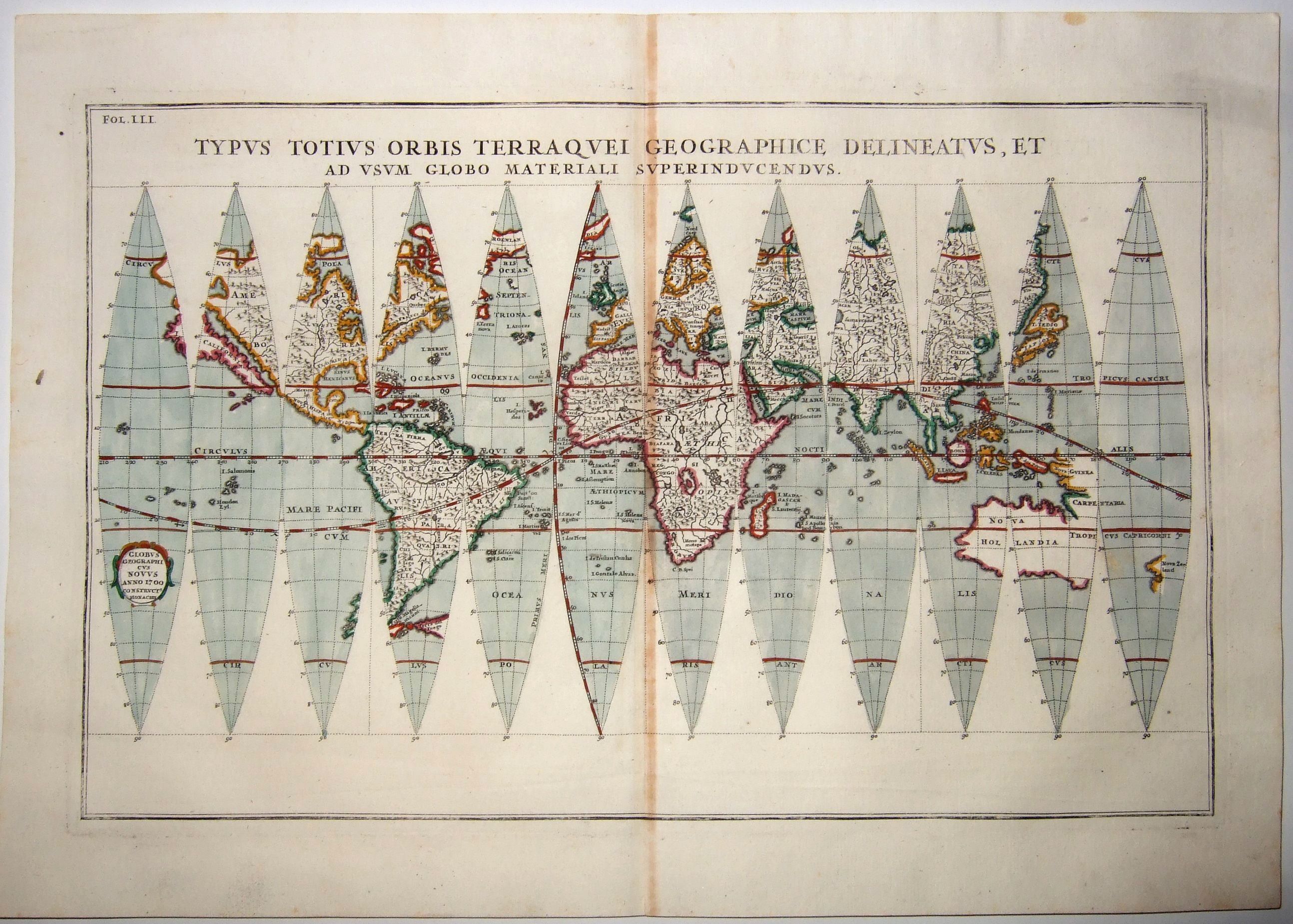SCHERER, Heinrich., Typus Totius Orbis Terraquei Geographice Delineatus, Et Ad Usum Globo Materiali Superinducendus / Globus geographicus novus Anno 1700 constructus Monachii, antique map, old maps