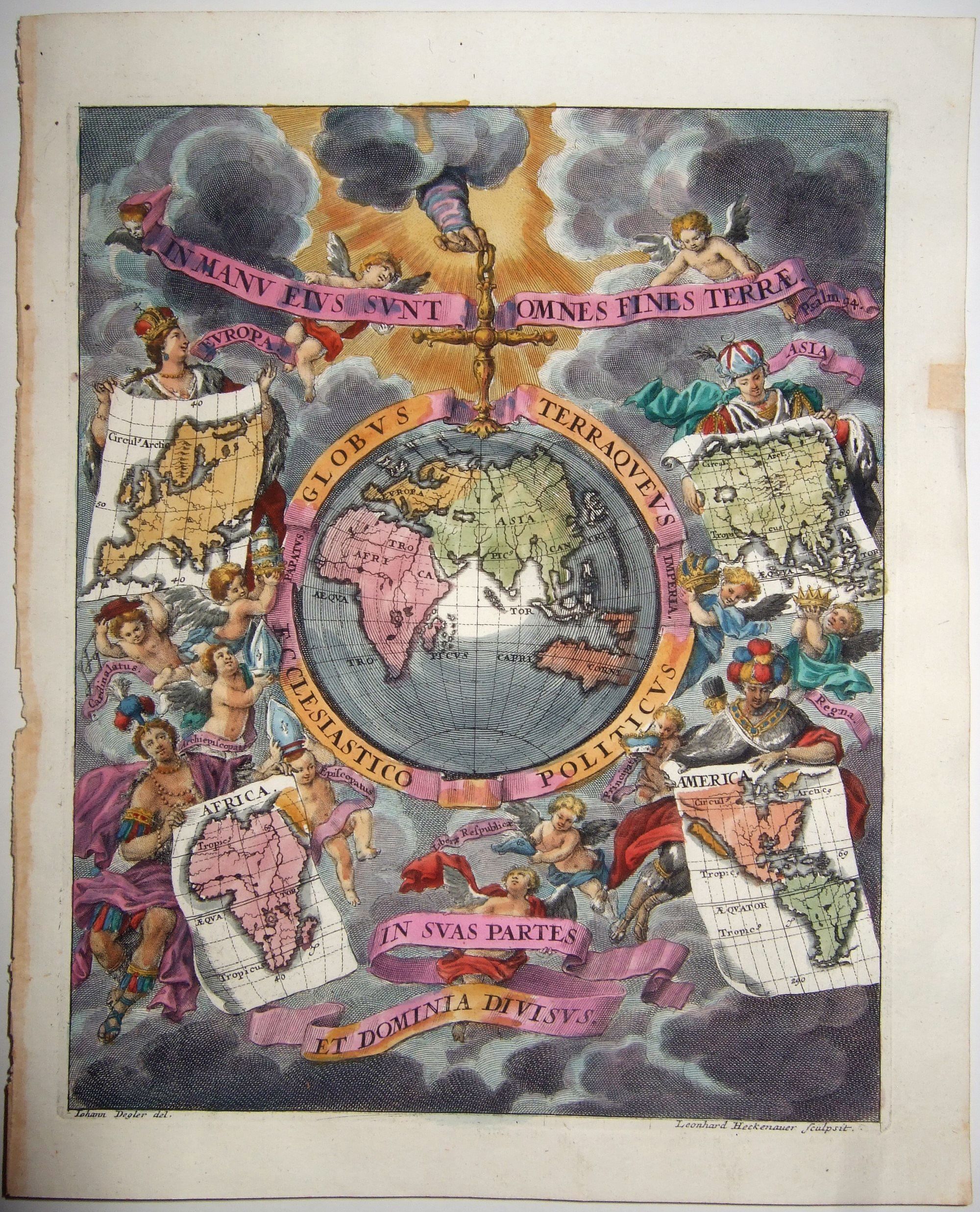 SCHERER, Heinrich., Globus Terraqueus Ecclesiastico Politicus In Suas Partes et Dominia Divisus., antique map, old maps