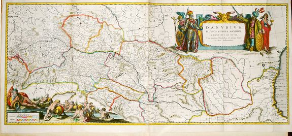 BLAEU, W. & J. , Danubius, fluvius Europae maximus, a fontibus ad Ostia, cum omnibus Fluminibus. . ., antique map, old maps
