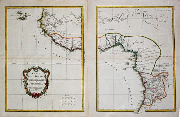 LATTRE, Jean / BONNE, R., [ Carte de la Guinee, contenant les Isles du Cap Verd, le Senegal, la Cote de Guinee proprement dite, les Royaumes de Loango, Congo, Angola et Benguela. Plus 2 maps of Africa's west coast., antique map, old maps