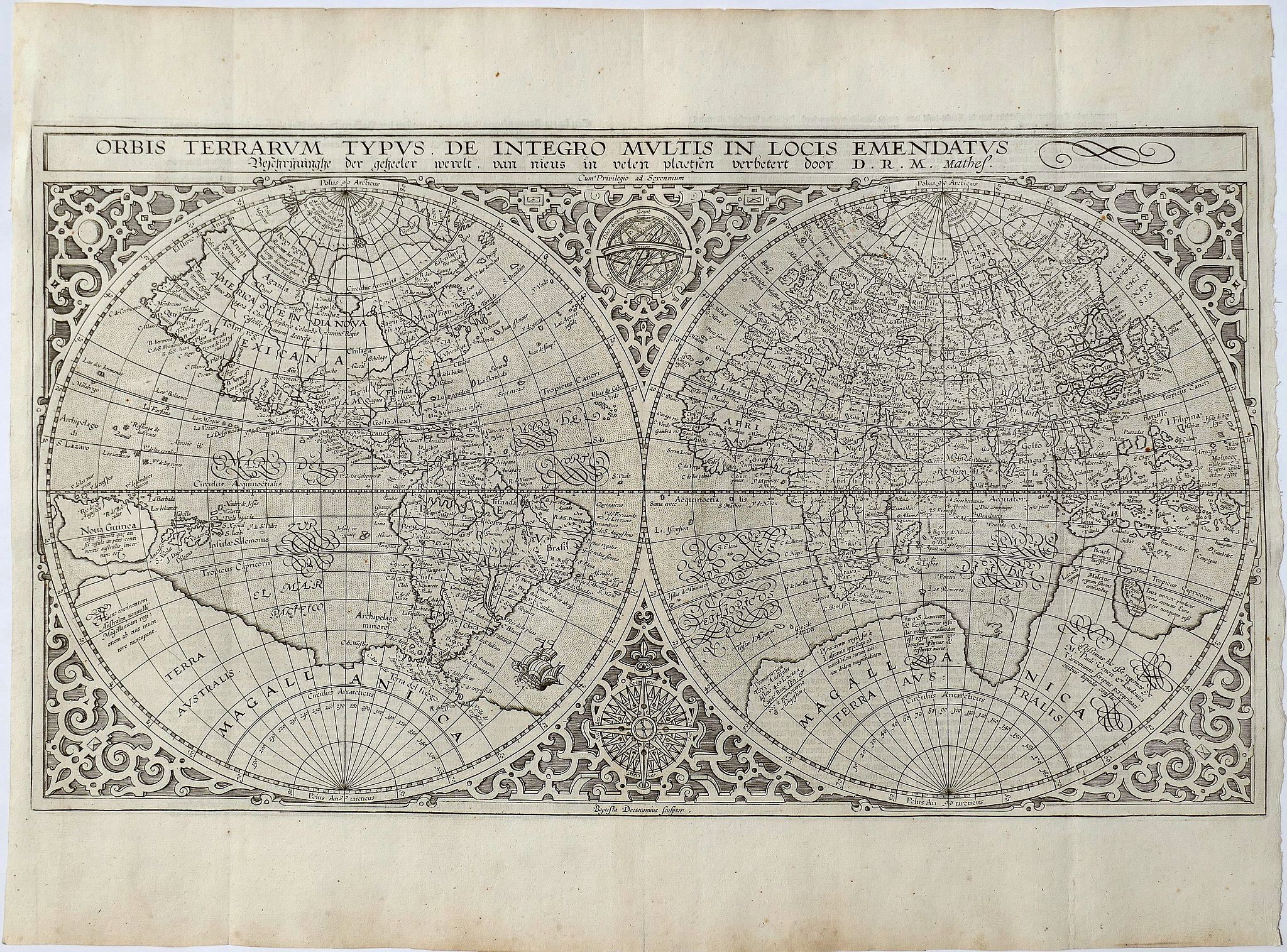 PLANCIUS, P., Orbis Terrarum Typus de Integro Multis in Locis Emendatus., antique map, old maps