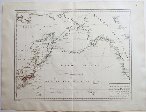 POIRSON, J. B., Partie Septentrionale De L'Ocean Pacifique ou L'on Marque Les Decouvertes Et Les Routes De Mrs. De La Perouse et Cook . . . , antique map, old maps