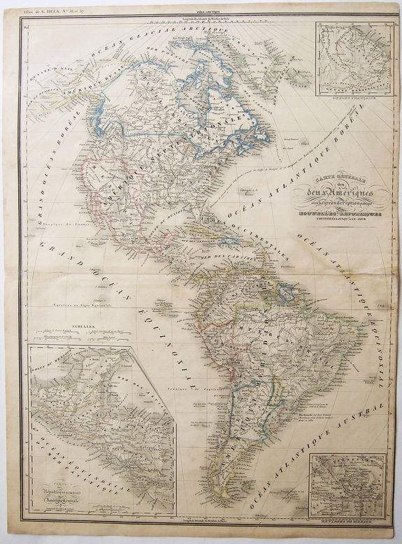 HECK, G., CARTE GENERALE des Deux Ameriques. , antique map, old maps