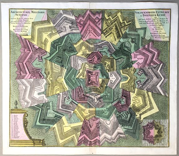 SEUTTER, MATTHAEUS, Vollständiger Entwurff der Ingenieurs Kunst oder auf einem Anblick vorgestellter prospect der heut zu tag gebraeuchlichen Forifications Art . . ., antique map, old maps