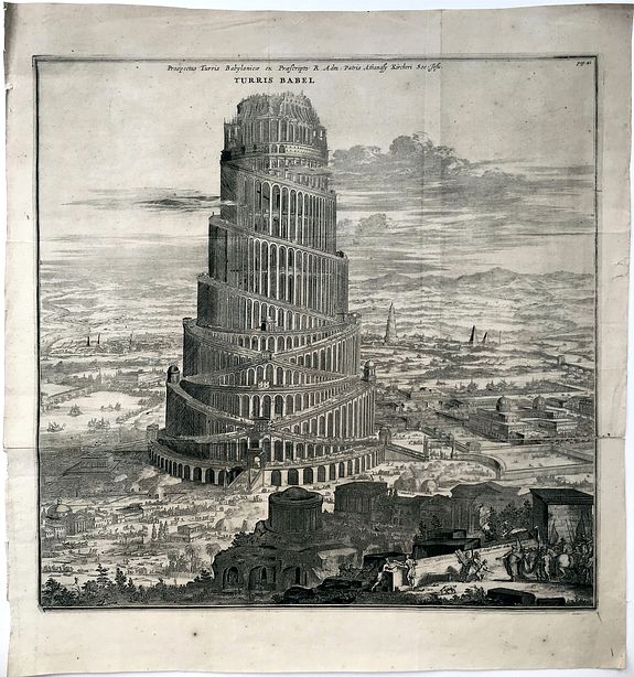 KIRCHER, A., Prospectus Turris Babylonicae ex praescripto R. Adm. Patris Athanasy Kircheri Soc. Jesu., antique map, old maps