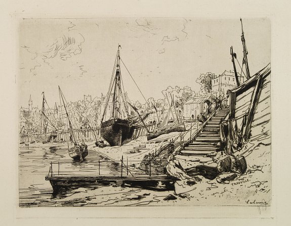 Maxime Lalanne (1827-1886), Harbour at Concarneau., antique map, old maps