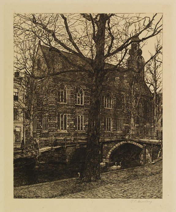 HAVERKAMP,G.C., University building Leiden., antique map, old maps