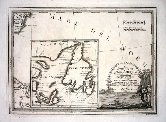 CASSINI, G.M., Gli Stati Uniti Dell' America...sesto foglio...parte della Carolina...Terra Nuova...S.Lorenzo, antique map, old maps