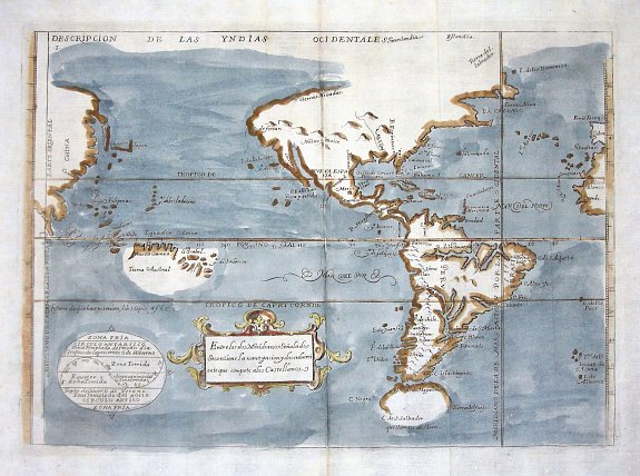 HERRERA DE TORDESILLAS, A., Descripcion de las Yndias Ocidentales, antique map, old maps