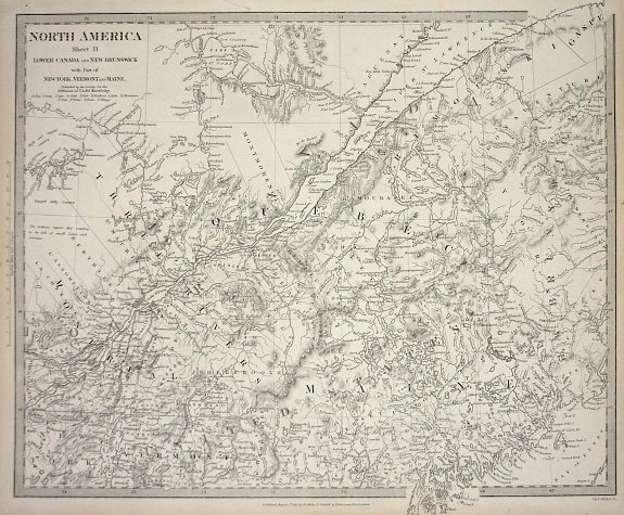 SDUK; BALDWIN & GRADOCK, North America Sheet II; Lower Canada and New Brunswick with part of New York, Vermon and Maine, antique map, old maps