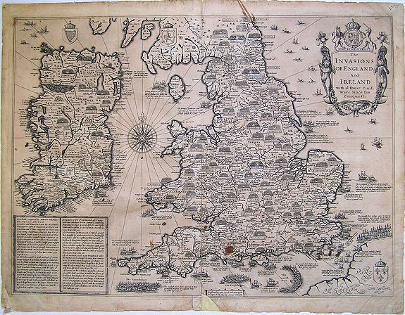 SPEED,J., The Invasions of England and Ireland ..., antique map, old maps
