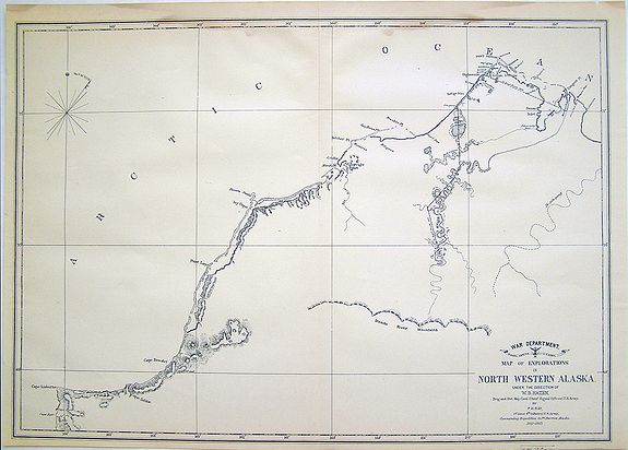 HAZEN, W.B., War Department Map of Exploration of North Western Alaska..., antique map, old maps