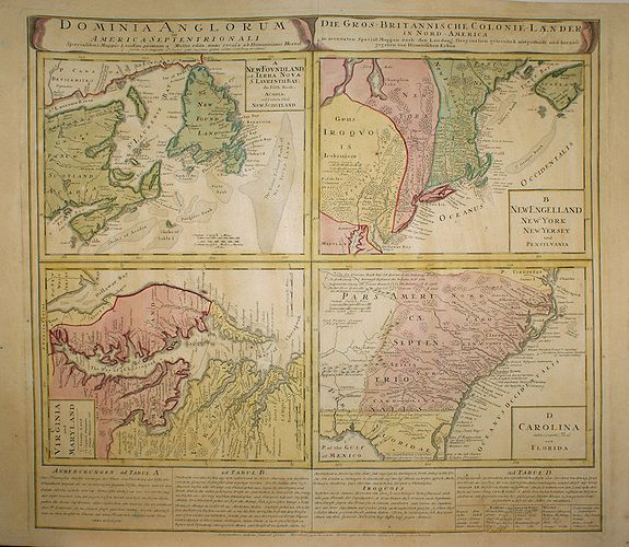 HOMANN HEIRS., Dominia Anglorum in America Septentrionali., antique map, old maps