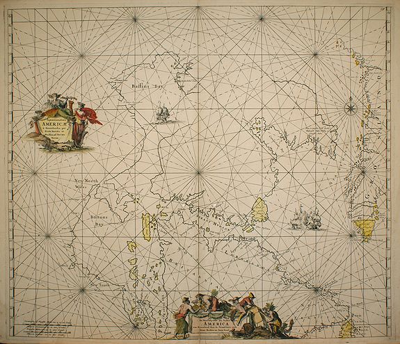 DE WIT, Septemtrionaliora Americae a Groenlandia, per Freta Davidis et Hudson, ad Terram Novam., antique map, old maps