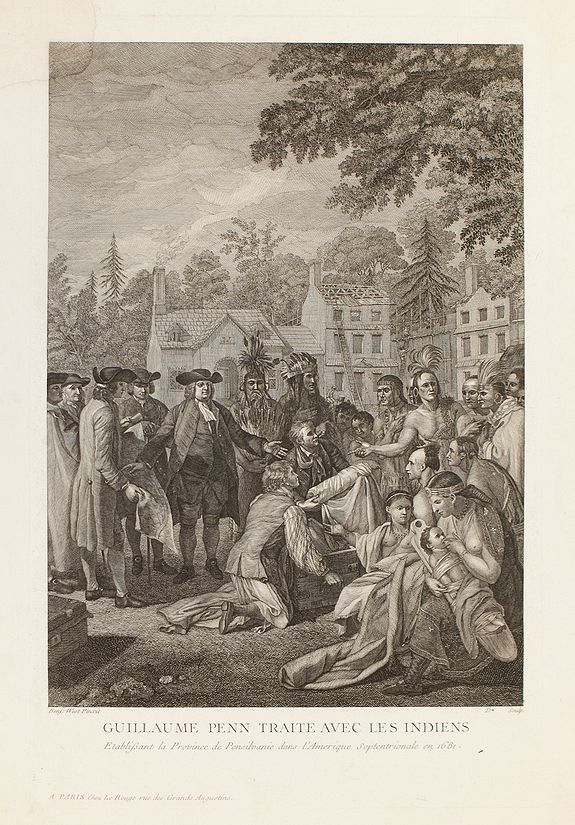 WEST, B. / LE ROUGE, L., Guillaume Penn Traite avec les Indiens. Etablisant la Province de Pensilvanie dans l\'Amerique Septenrionale en 1681., antique map, old maps