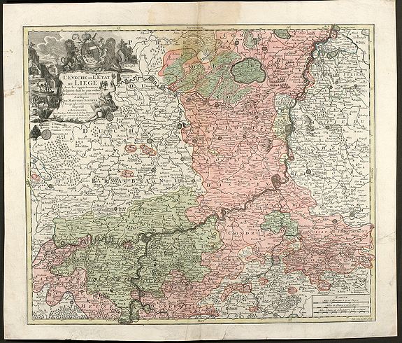 SEUTTER, G.M., L'Eveche et L'Etat de Liege Avec les appartenances designées dans les pais voisins Delineation nouvelle et exacte Aux depens de Matthieu Seutter, antique map, old maps