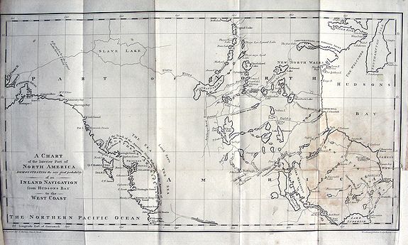MAERES, J. & HAYWOOD, J., A Chart of the Interior part of North America demonstrating the very great possibility of an Island of Navigation from Hudson's Bay to the West Coast, antique map, old maps