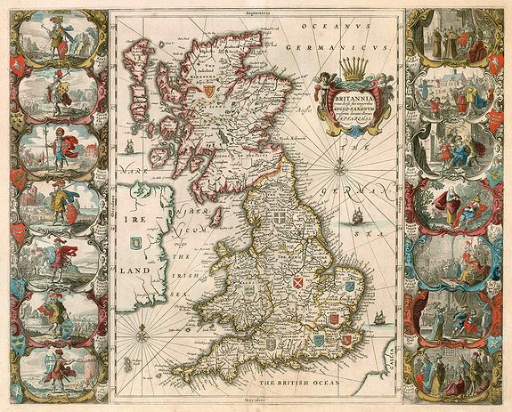 BLAEU, W, BRITTANNIA prout divisa fuit temporibus Anglo-Saxonum, ..., antique map, old maps