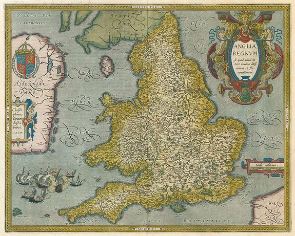 ORTELIUS, A., Anglia Regnum si quod aliud in toto Oceano ditissimum et florentissimum., antique map, old maps