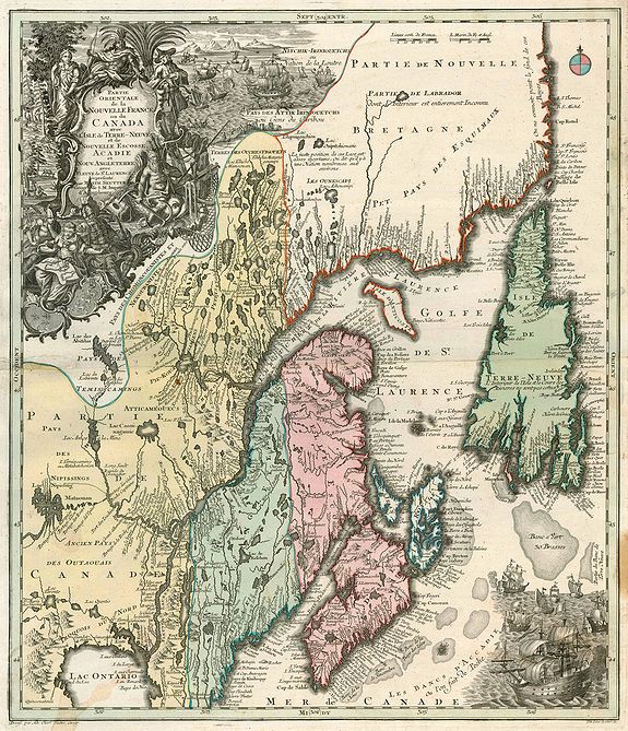 SEUTTER, M., Partie Orientale de la Nouvelle France ou du Canada avec l'Isle de Terre-Neuve et de Nouvelle Escosse, Acadie et Nouv. Angleterre avec Fleuve de St. Laurence, antique map, old maps