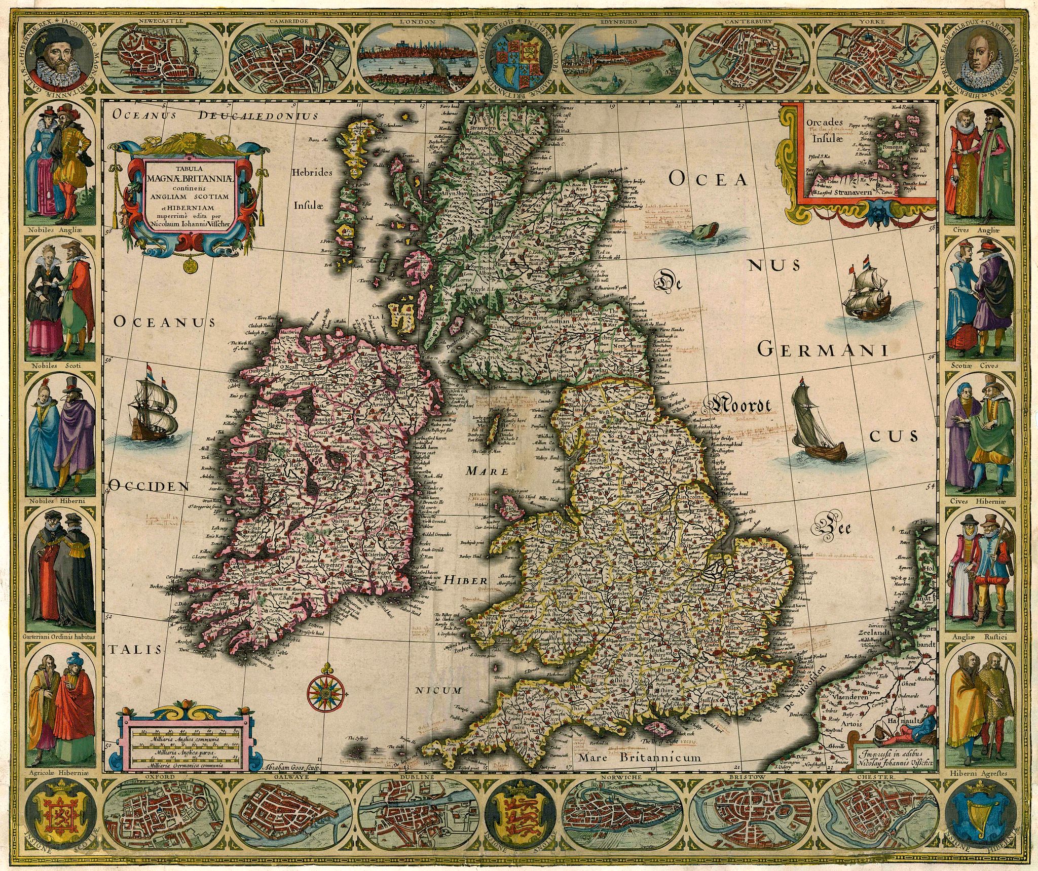 VISSCHER, C.J., Tabula Magnae Britanniae continens Angliam Scotiam et Hiberniam., antique map, old maps
