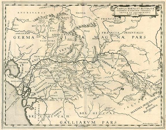 HOGENBERG, A., Tabula Rheni et Austrasiae., antique map, old maps