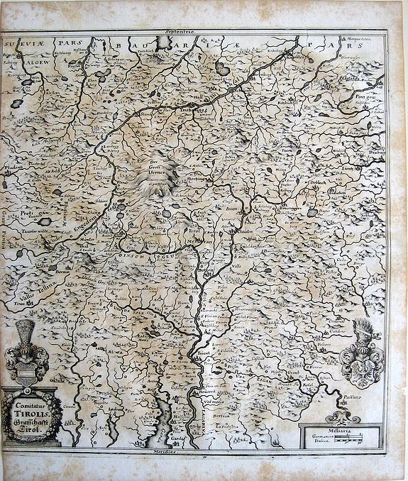 MERIAN, M., Comitatus Tirolis..., antique map, old maps