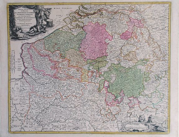 HOMANN, JB, Arena Martis in Belgio qua Provincia x Catholica Inferioris Germania., antique map, old maps