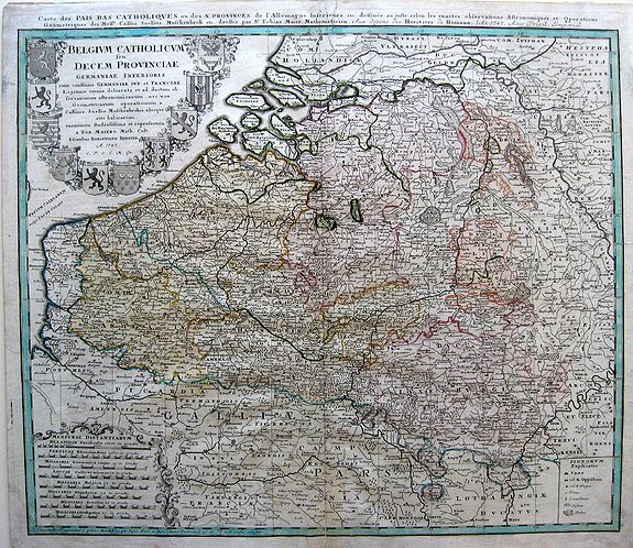 HOMANN, J. B., Belgium Catholic, feu Decem Province, Germany Interiors., antique map, old maps