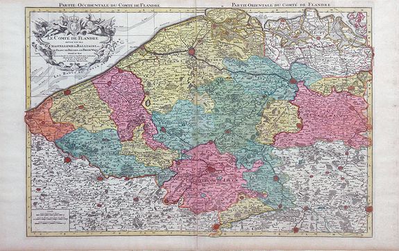 SANSON, N., Le Comte de Flandre Divis en ses Chastellenies e Balliages?, antique map, old maps