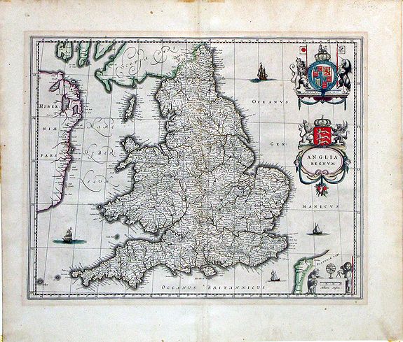 BLAEU, W., Anglia Regnum., antique map, old maps