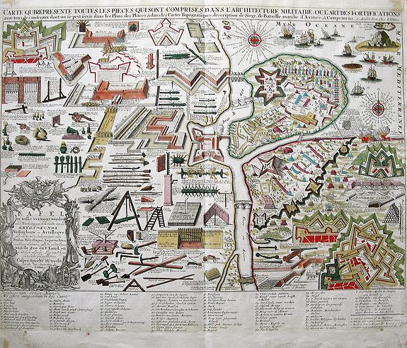 OTTENS, I., CARTE QUI REPRESENTE TOUTES LES PIECES QUI SONT COMPRISE DANS L'ARCHITECTURE MILITAIRE OU L'ART DES FORTIFICATIONS..., antique map, old maps