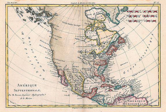 BONNE, M., Amérique Septentrionale., antique map, old maps