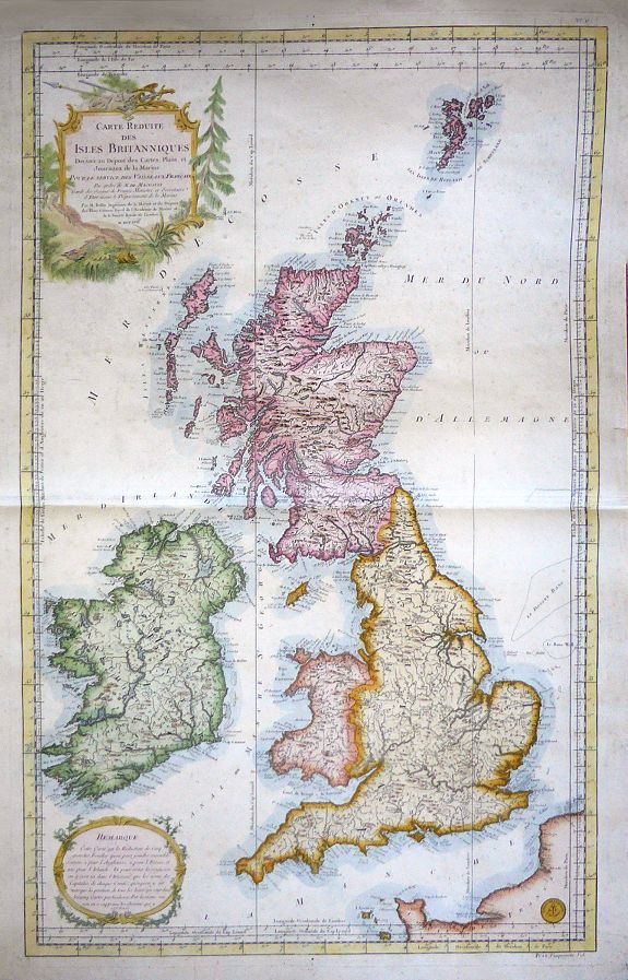 BELLIN, J.N., Carte Réduite des Isles Britanniques ., antique map, old maps