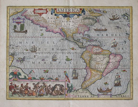 HONDIUS, J., AMERICA, antique map, old maps