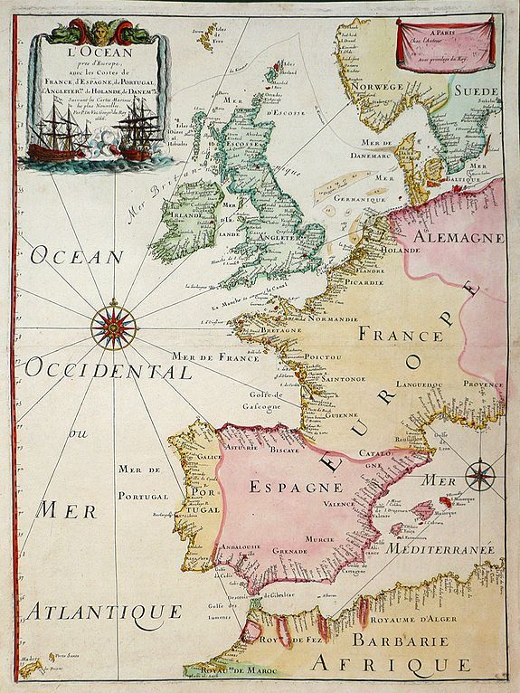 DU VAL, P., L'Ocean Pres D'Europe Avec Les Costes De France, d'Espagne, de Portugal, d'Angleterre, de Holande, De Danemarc Etc. Suivant Les Costes Marines Les Plus Nouvelles. Par. P. Du Val, Geogr.du Roy. 1666., antique map, old maps
