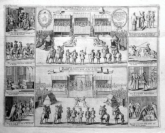 HOLLAR, W., Combat between John de Astley and Peter de Masse., antique map, old maps