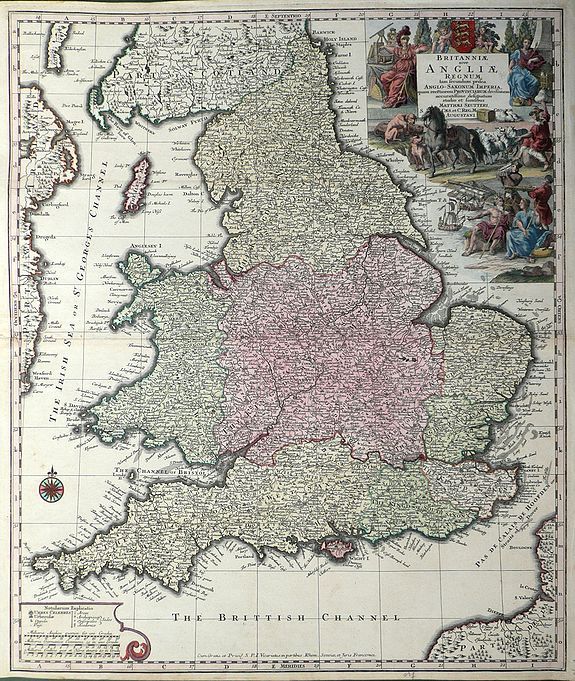 SEUTTER, M., Brittaniae sive Angliae Regnum, tam secundum prisca Anglo-Saxonum Imperia, quam recetiorem Provinciarum divisionem accuratissime designatum studio et sumtibus ... by Matthaeus Seutter 1720, antique map, old maps