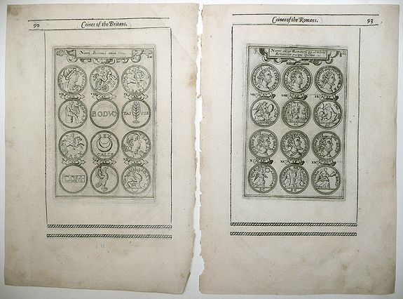 HOLE, William, Two sheets, Coines of the Britans and Coines of the Romans., antique map, old maps