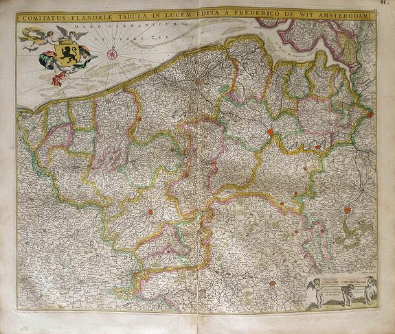 WIT, F. DE, Comitatus Flandria Tabula, in Lucem Edita a Frederico de Wit ..., antique map, old maps