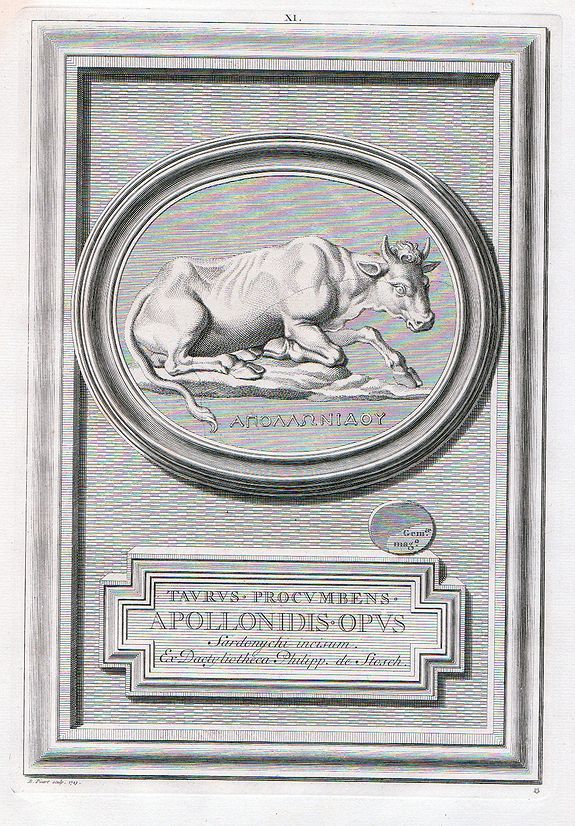 PICART, B., TURUS PROCVMBENS APOLLONIDIS . OPUS SARDONYCHI INCISUM EX dactyliotheca PHILIPP DE STOSCH, antique map, old maps
