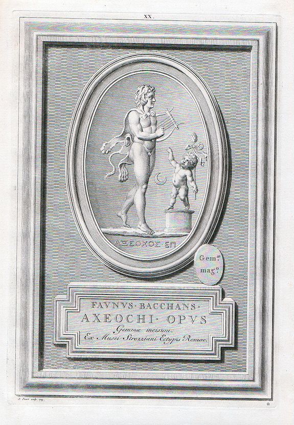 PICART, B., FAUNUS . BACCHANS . AXEOCHI . OPUS GEMMA INCISUM EX MUSEI STROZZIANI ECTYPIS ROMAE, antique map, old maps