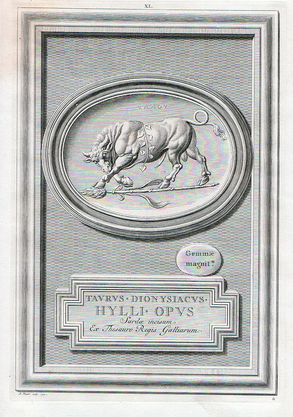 PICART, B., TAURUS . DIONYSIACVS . HYLLI . OPUS Sardae Incisum ex Thesauro Regis Galliarum ., antique map, old maps