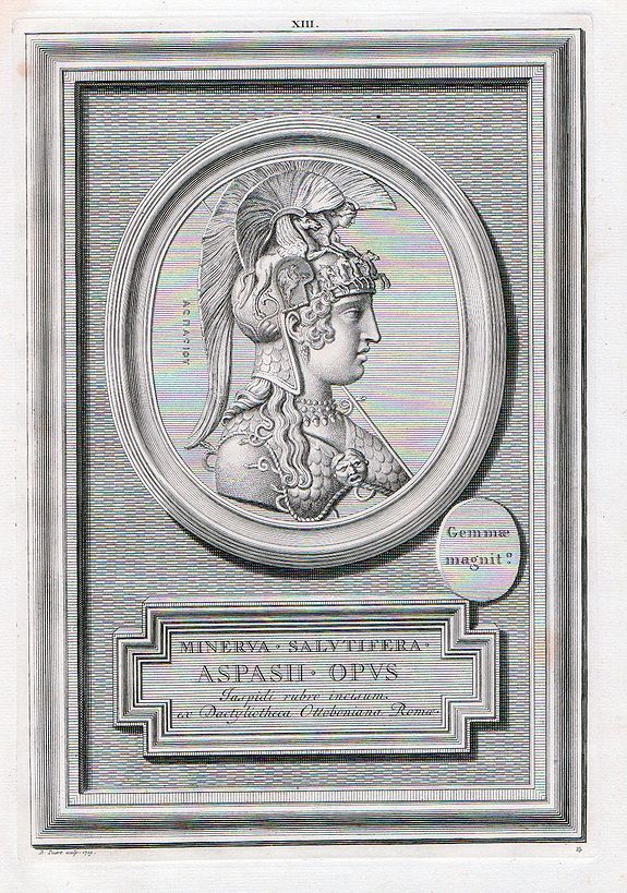 PICART, B., MINERVA . SALVTIFERA . ASPASH . OPUS JASPIDI RUBRO INCISUM EX dactyliotheca OTTOBONIANA ROMAE, antique map, old maps